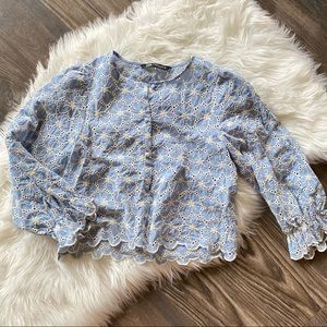Zara floral blue blouse